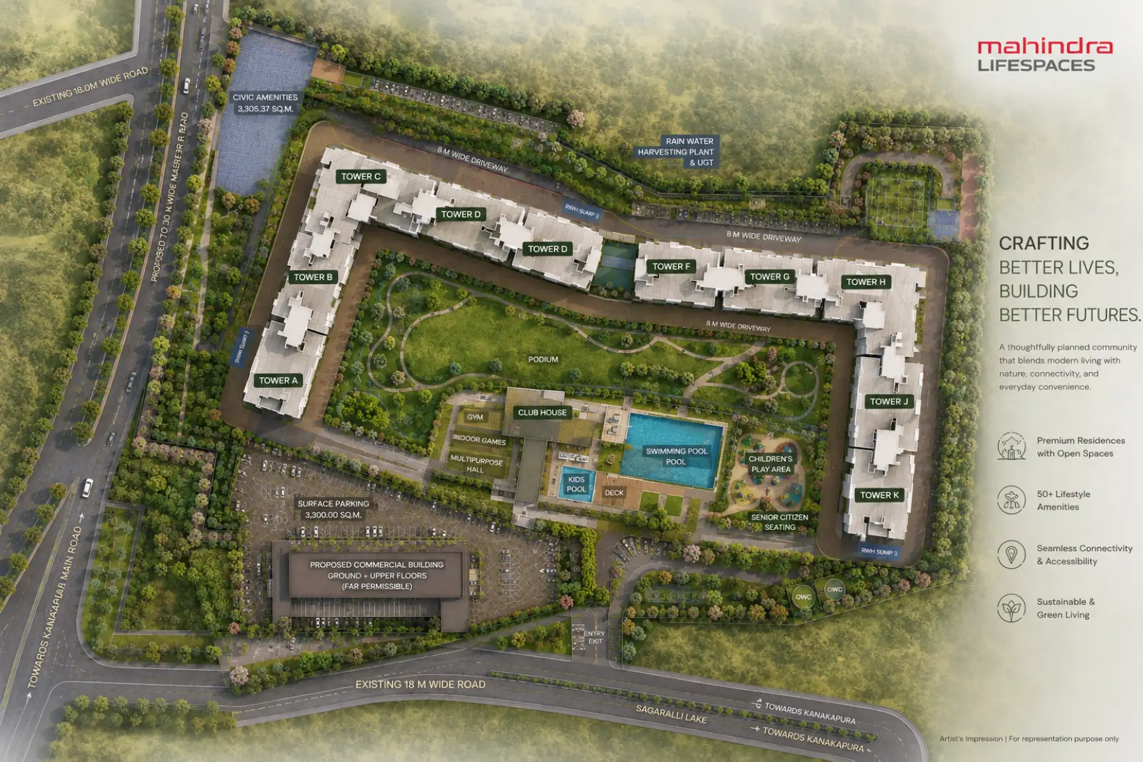 Mahindra Lifespaces Sadahalli master plan showing tower layout, clubhouses and landscaped open spaces